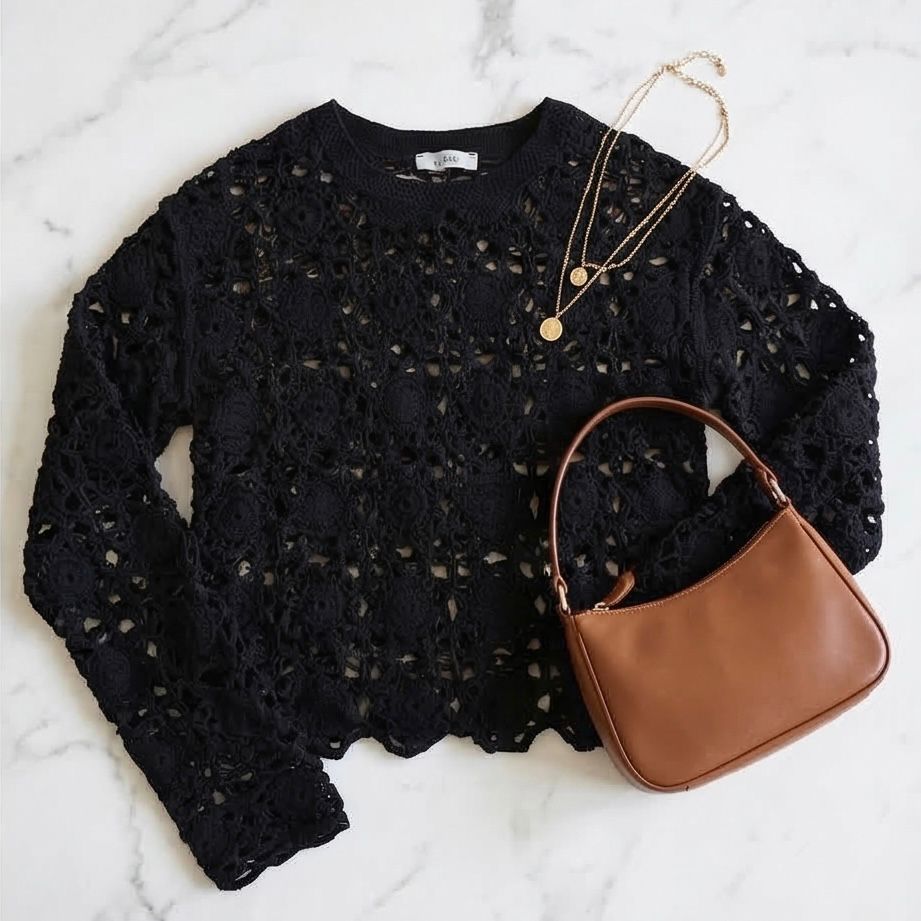 Bluza crosetata din macrame - Aura negru