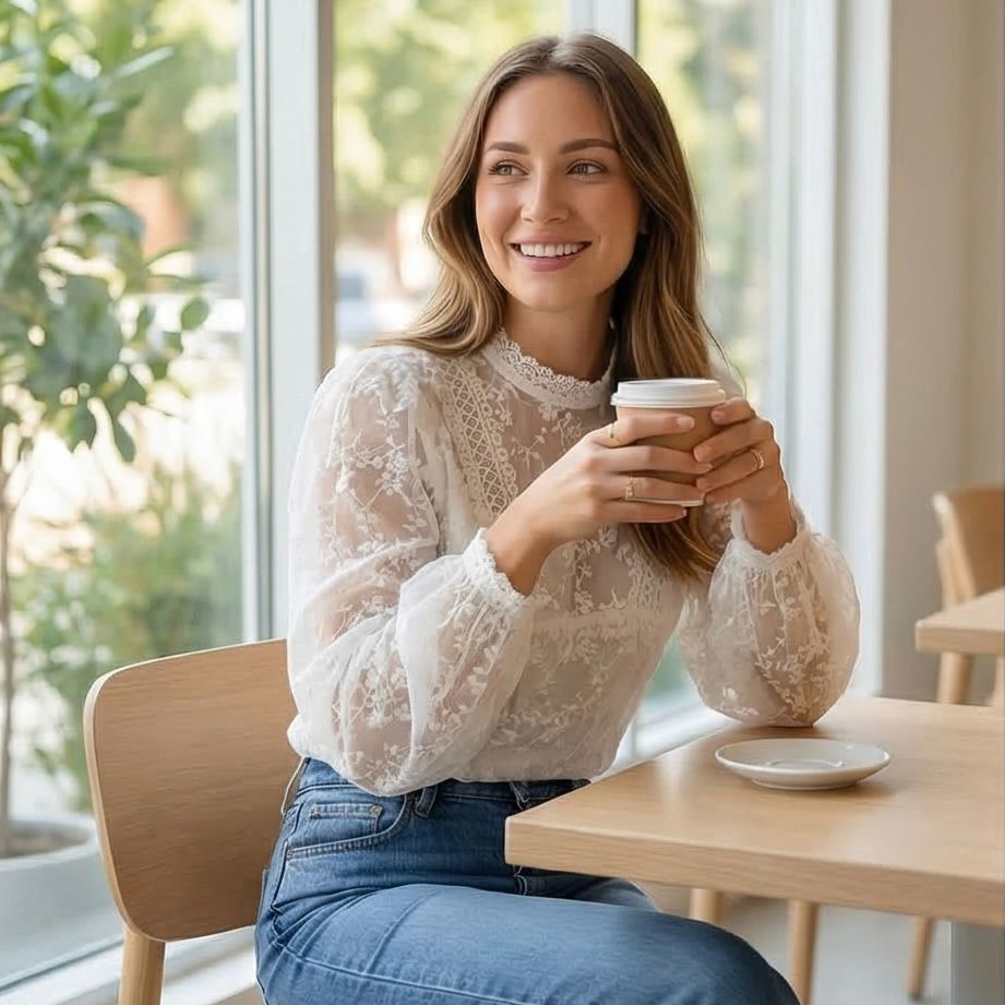 Bluza brodata din voal alb - Alma 01