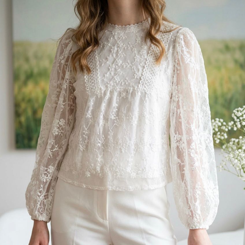 Bluza brodata din voal alb - Alma 01