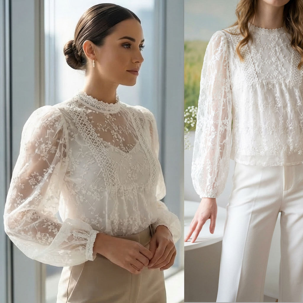 Bluza brodata din voal alb - Alma 01