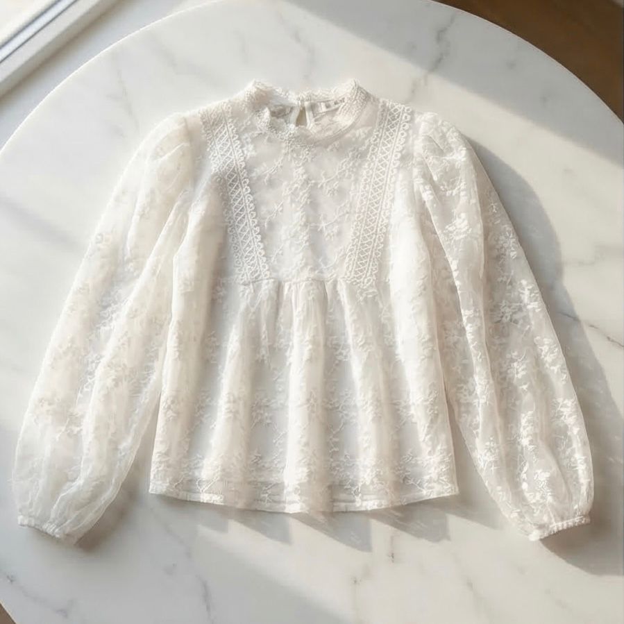 Bluza brodata din voal alb - Alma 01