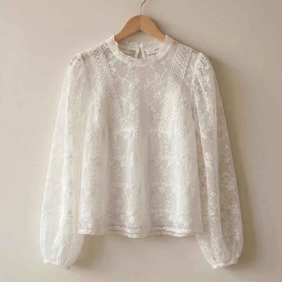 Bluza brodata din voal alb - Alma 01