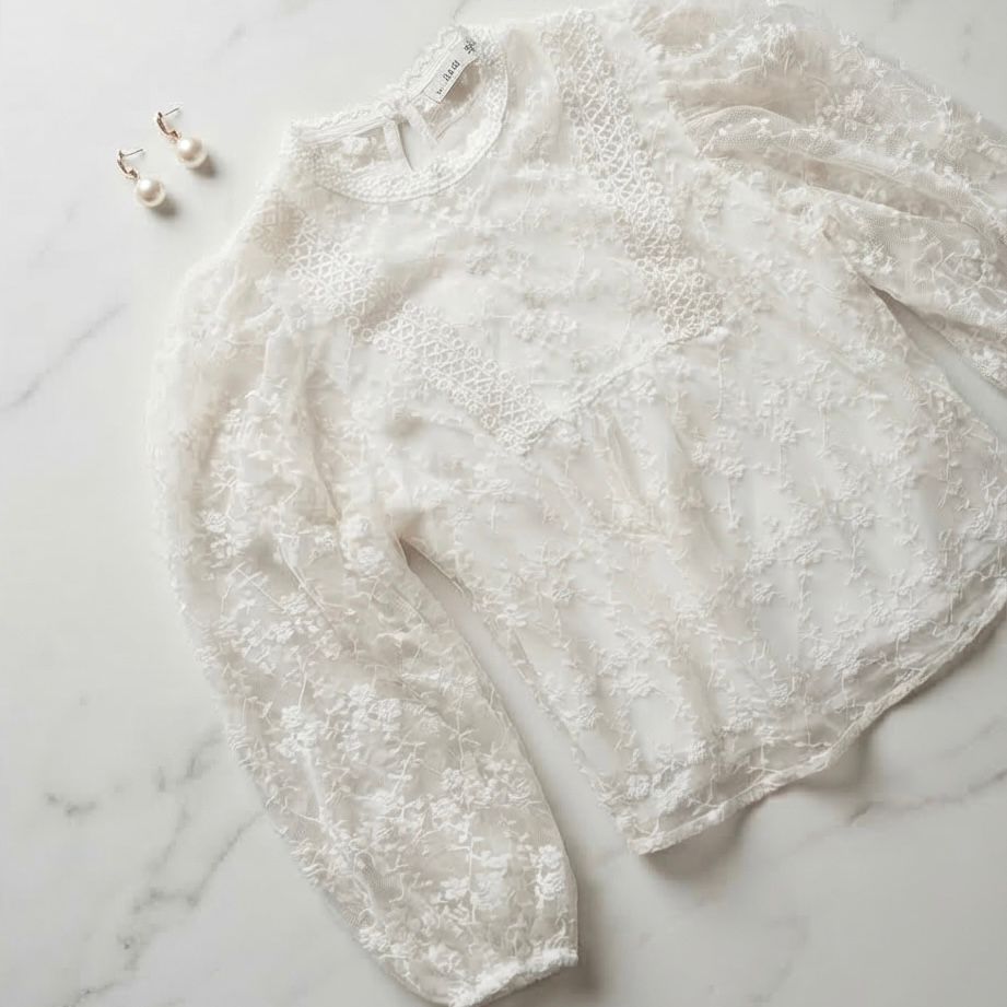 Bluza brodata din voal alb - Alma 01