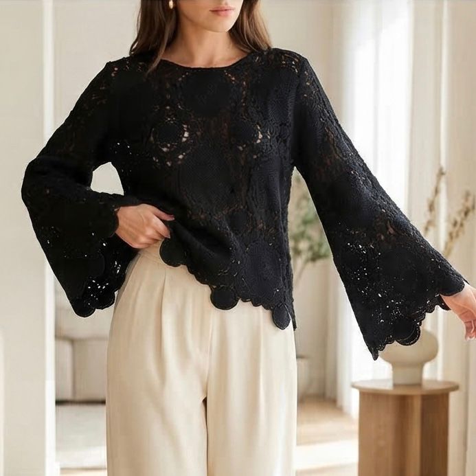 Bluza crosetata din macrame - Carla negru