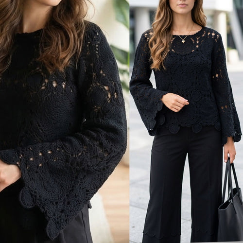Bluza crosetata din macrame - Carla negru