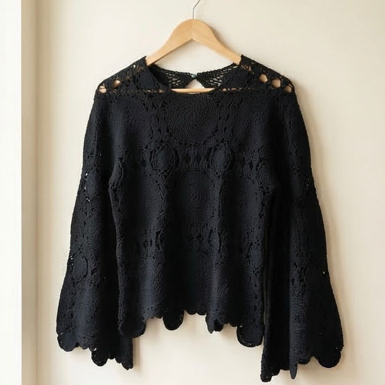 Bluza crosetata din macrame - Carla negru