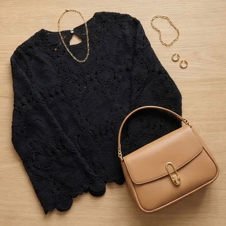 Bluza crosetata din macrame - Carla negru