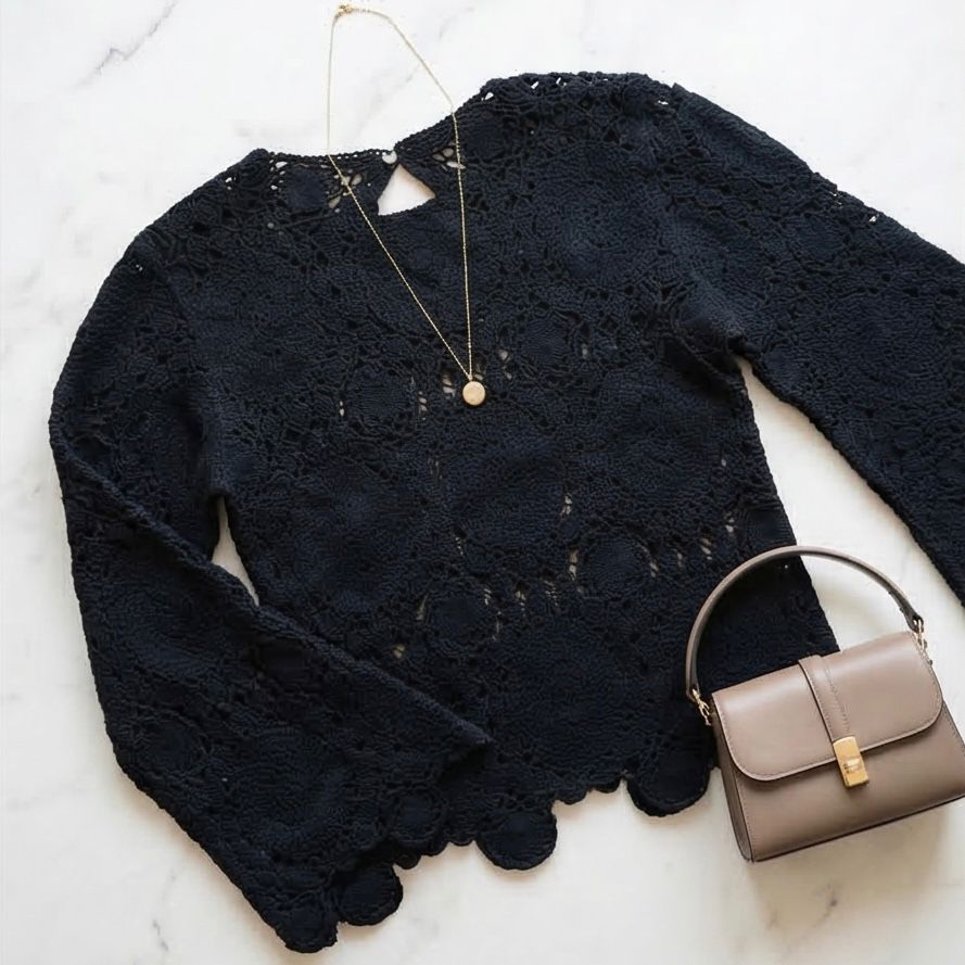 Bluza crosetata din macrame - Carla negru