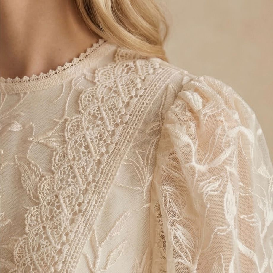 Bluza brodata din tul crem - Alma 02