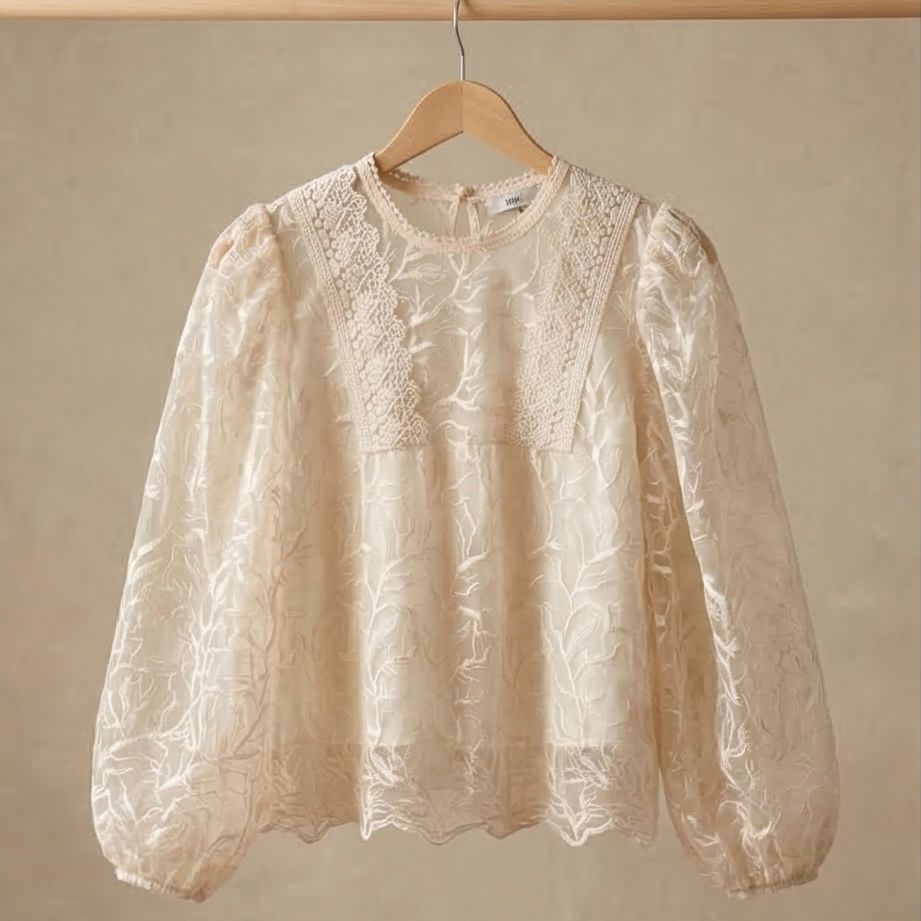 Bluza brodata din tul crem - Alma 02