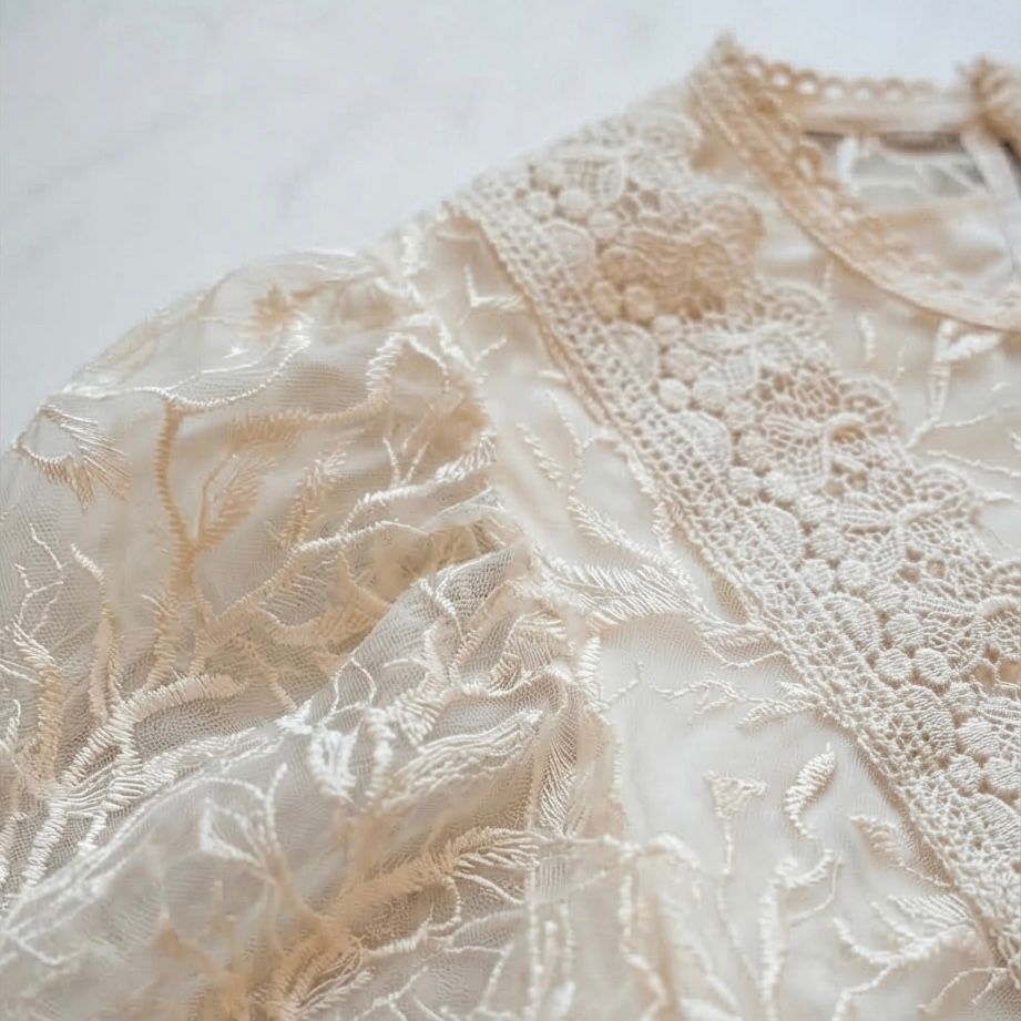 Bluza brodata din tul crem - Alma 02