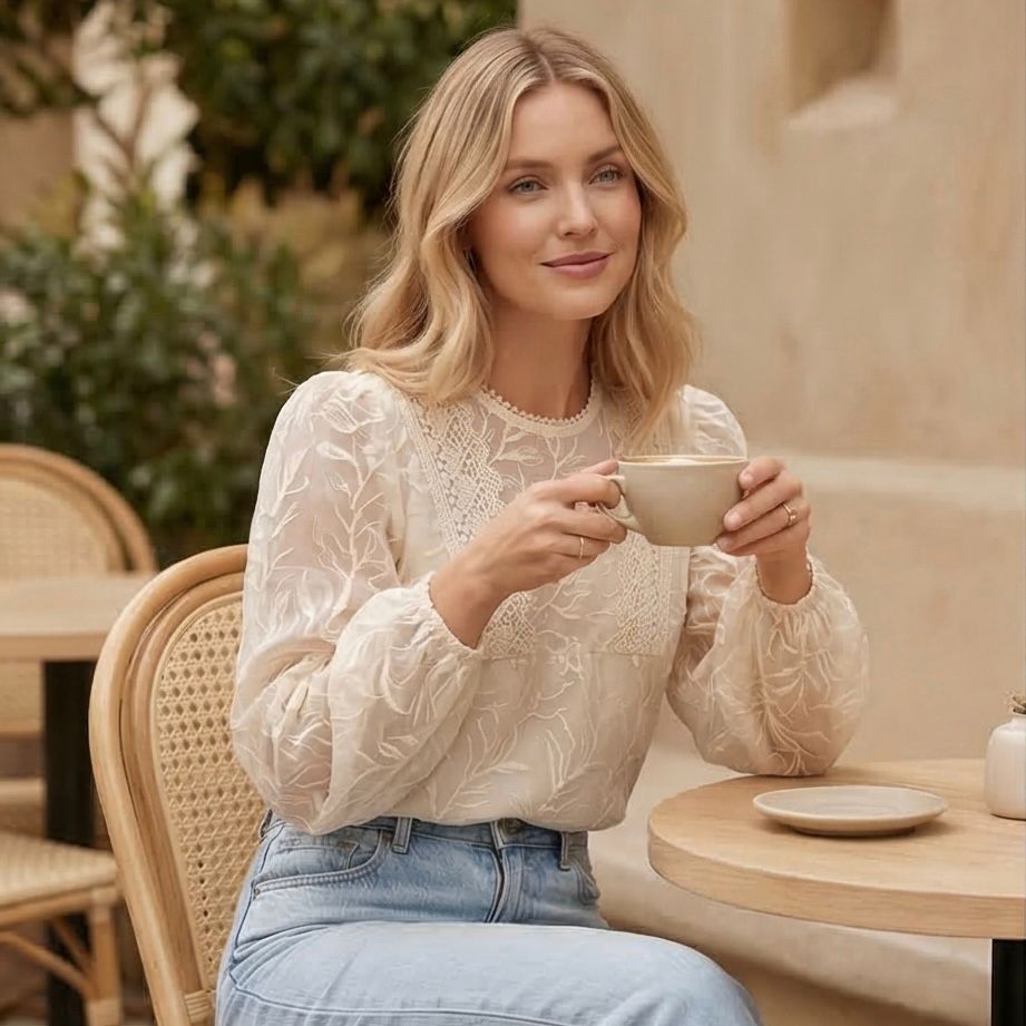 Bluza brodata din tul crem - Alma 02