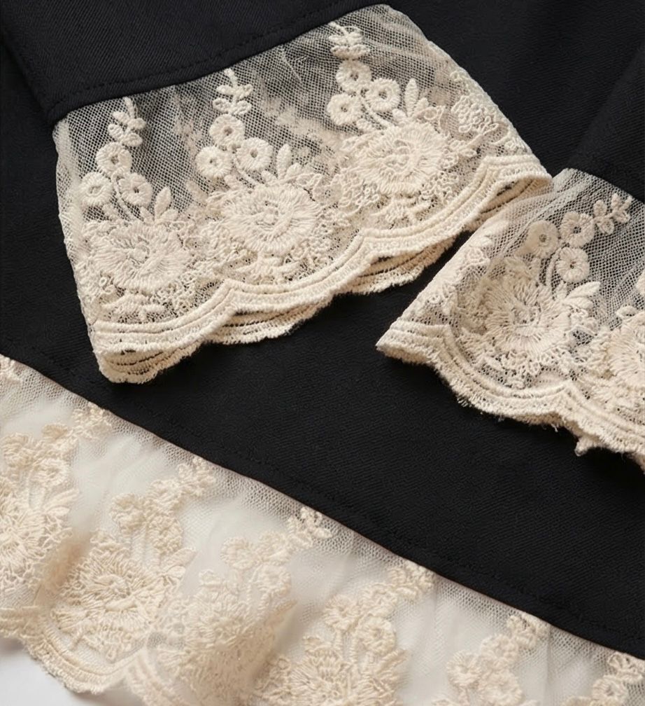 Rochie neagra din stofa cu dantela brodata - Paula 03