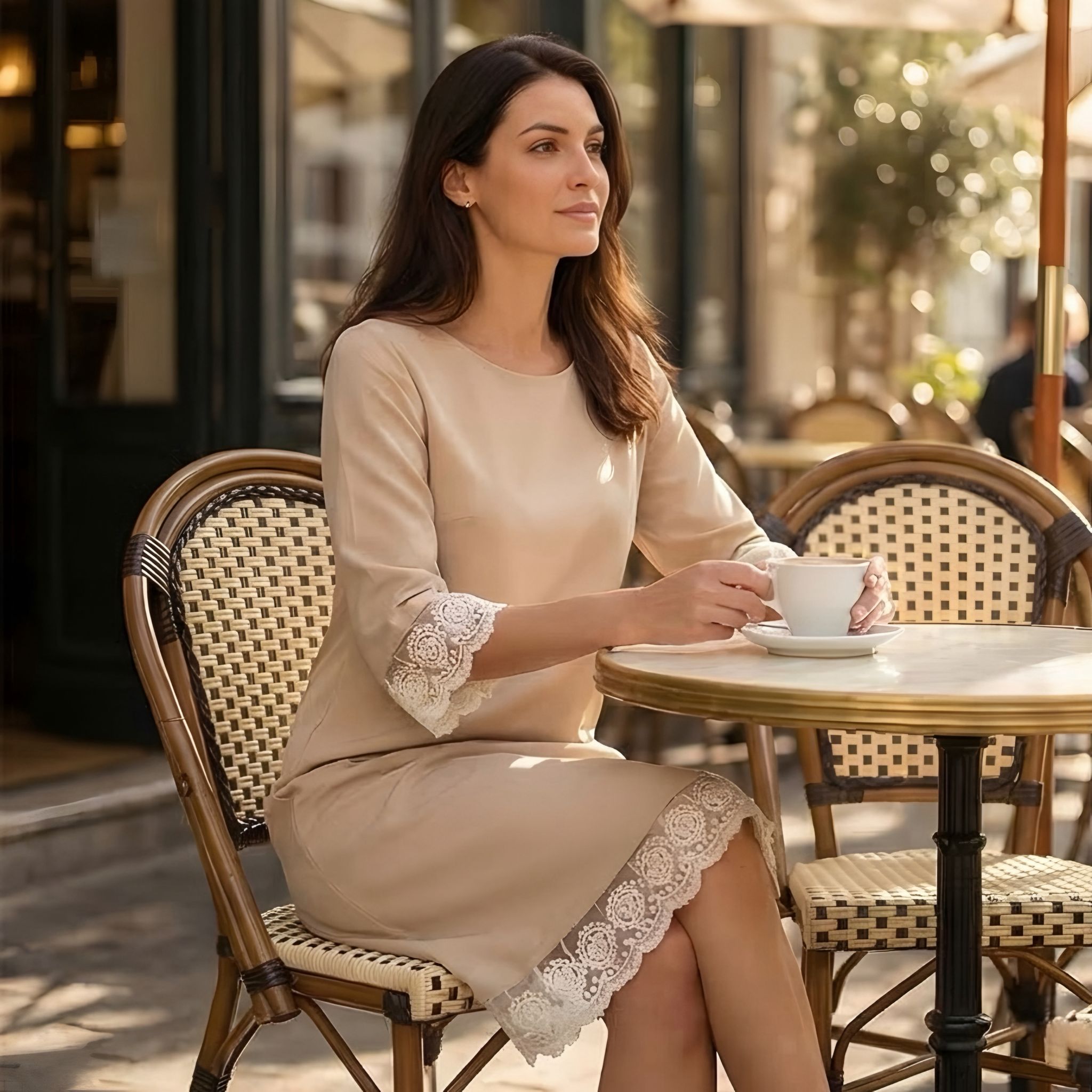 Rochie crem din stofa cu dantela brodata - Paula 04