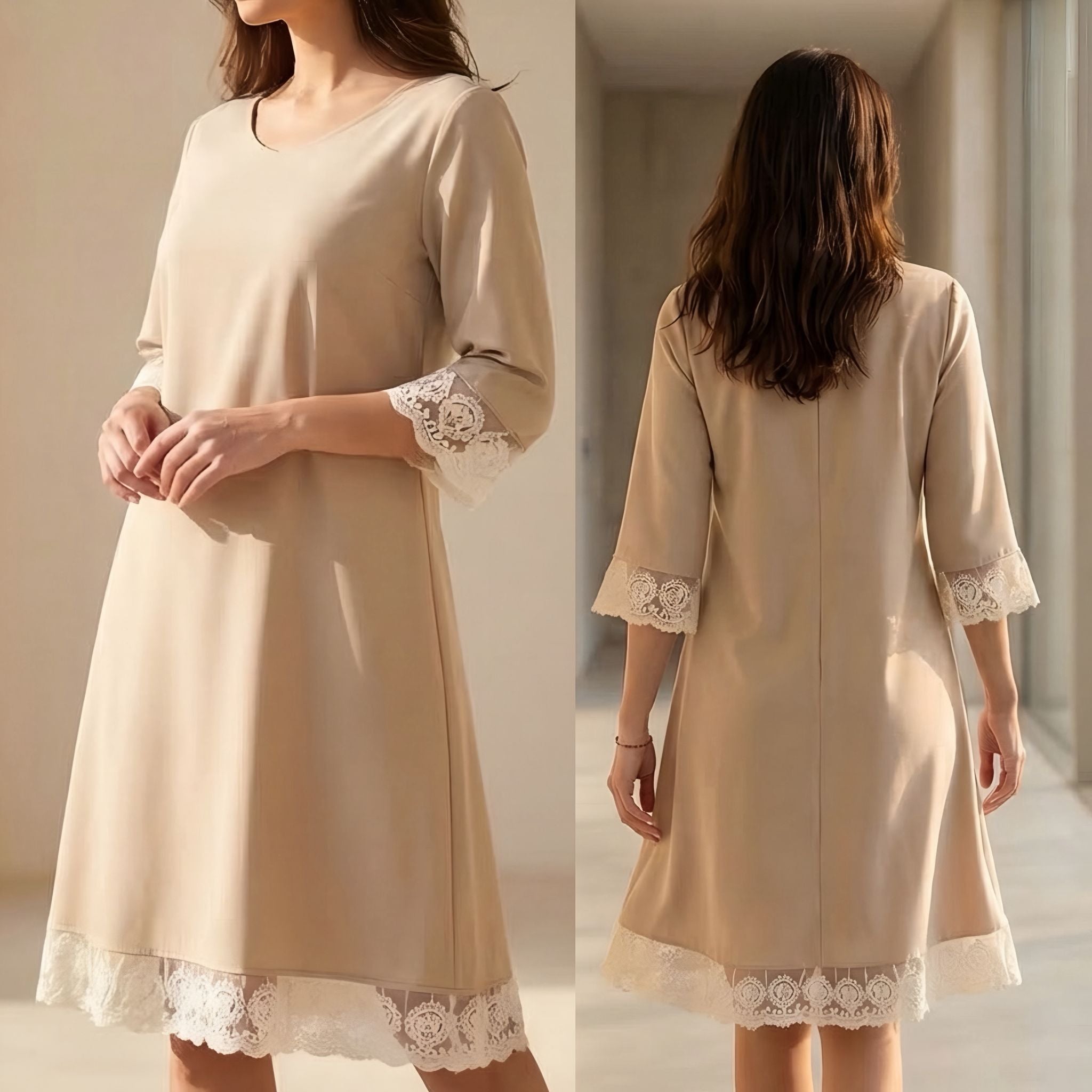 Rochie crem din stofa cu dantela brodata - Paula 04