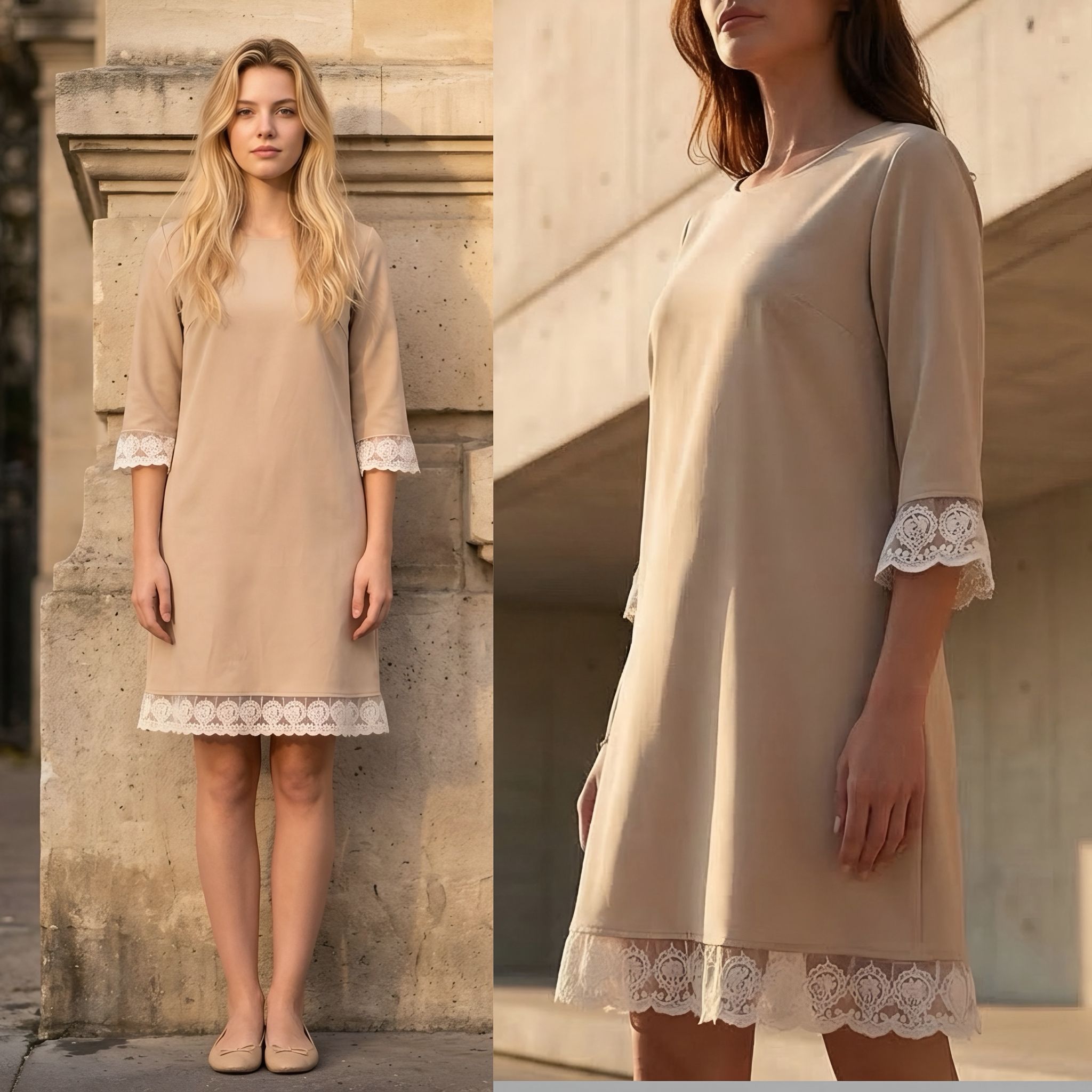 Rochie crem din stofa cu dantela brodata - Paula 04