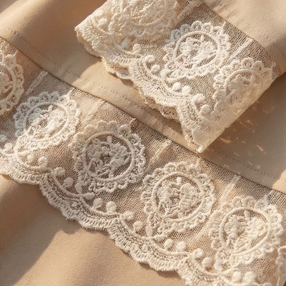 Rochie crem din stofa cu dantela brodata - Paula 04