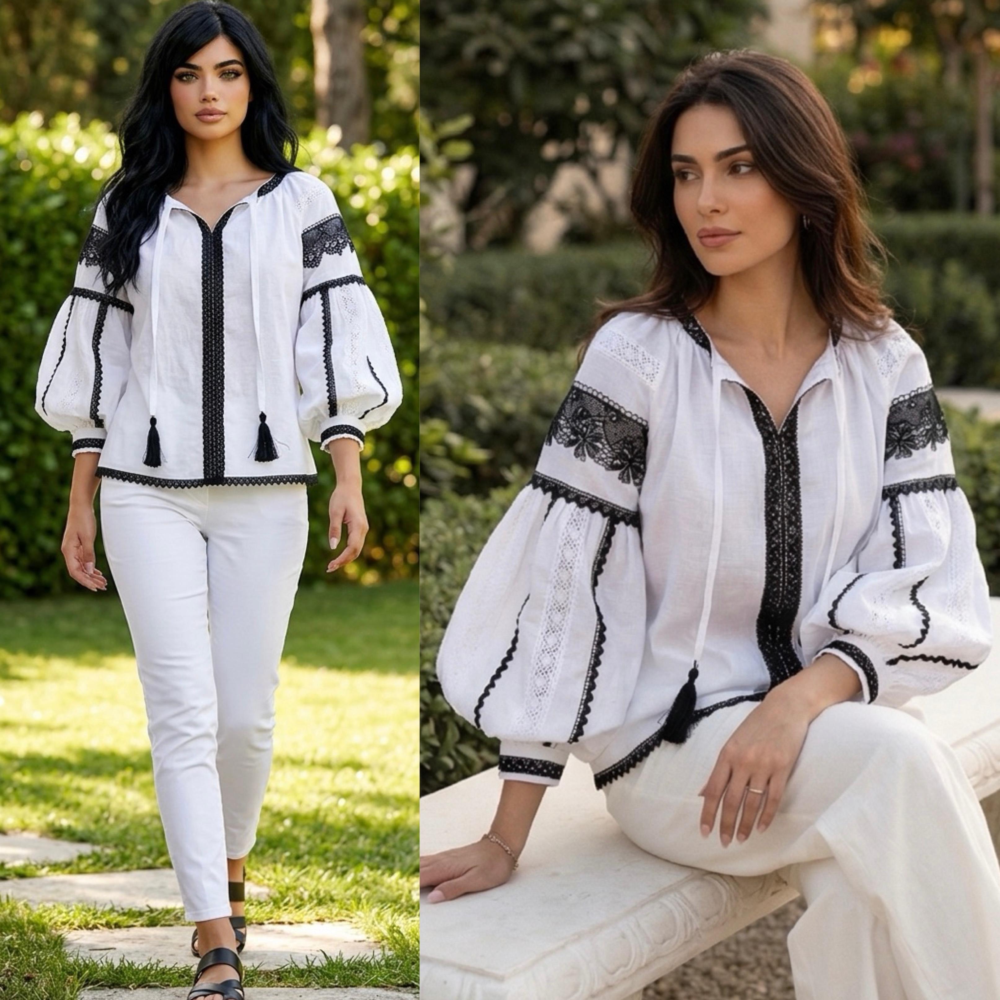 IE Nationala stilizata alba, cu croi modern din panza topita - Elena