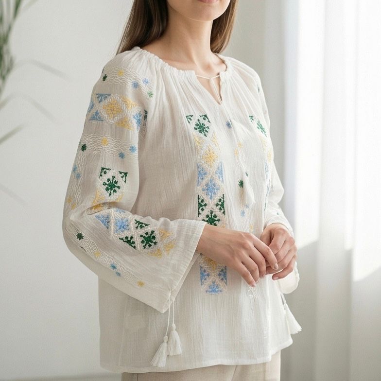 IE Traditionala alba cu maneca lunga - Elena
