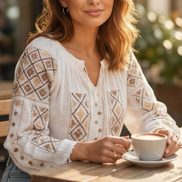 IE Traditionala alba cusuta cu fir de matase - Altita maro 16