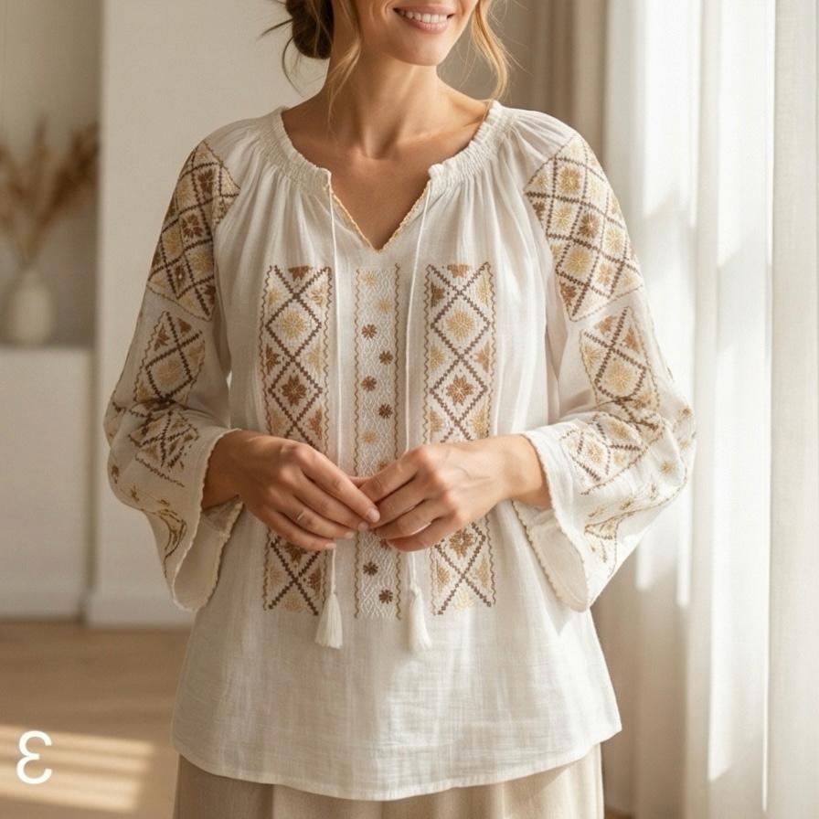 IE Traditionala alba cusuta cu fir de matase - Altita maro 16