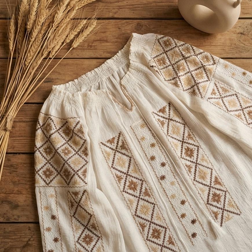 IE Traditionala alba cusuta cu fir de matase - Altita maro 16