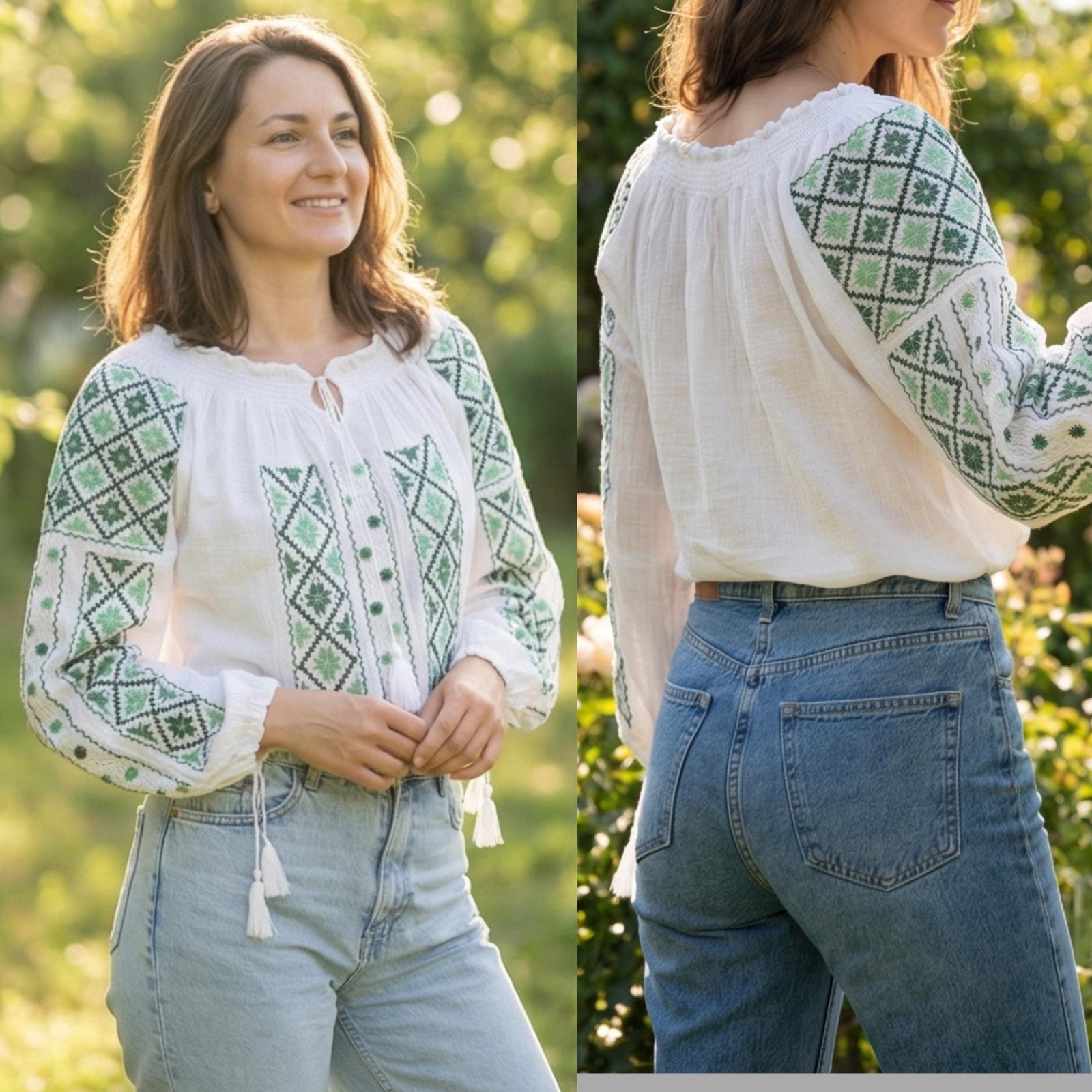 IE Traditionala alba cusuta cu fir de matase - Altita verde 14