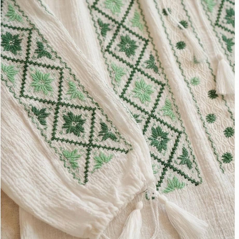 IE Traditionala alba cusuta cu fir de matase - Altita verde 14