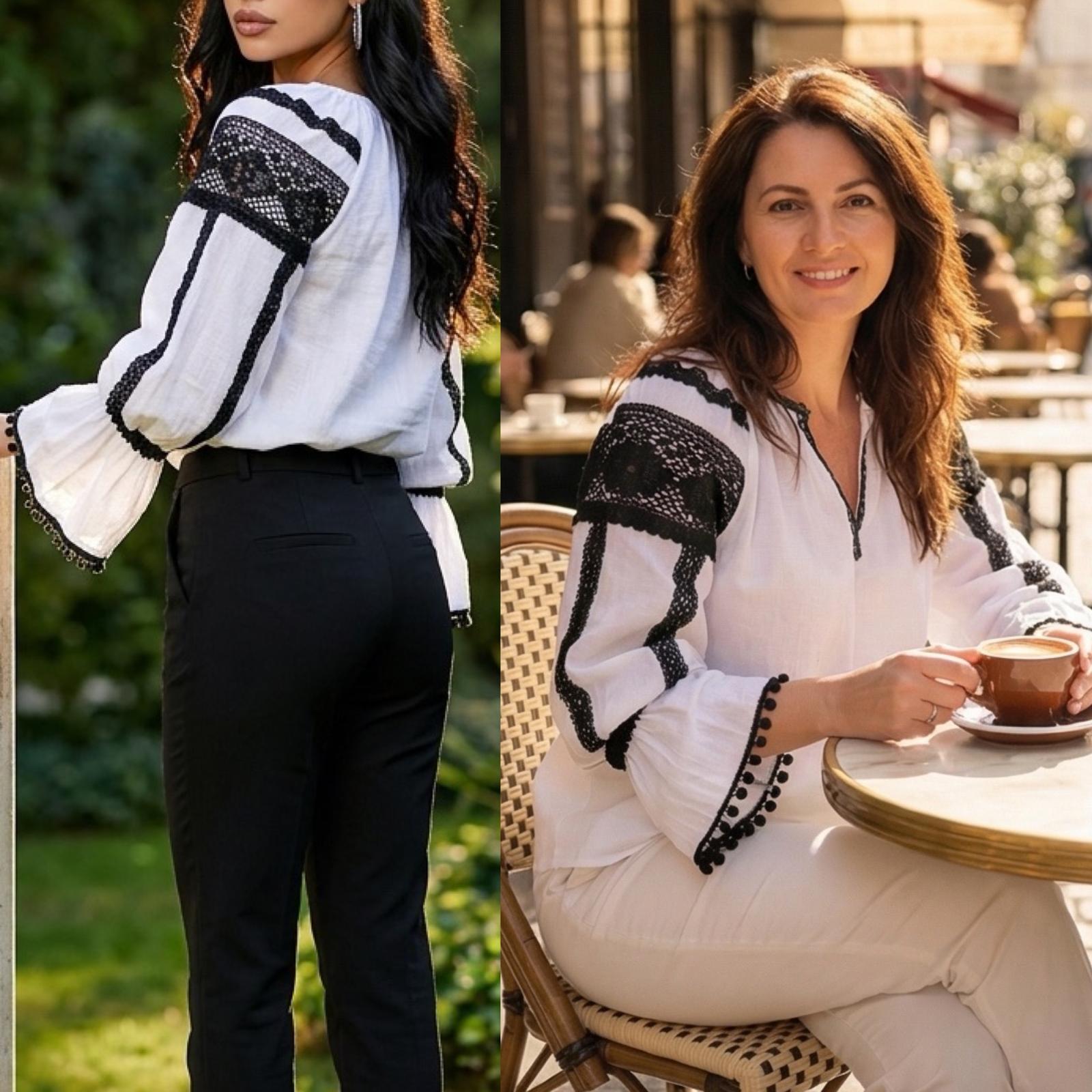 IE Nationala alba din panza de bumbac, cu dantela crosetata - Valeria 06