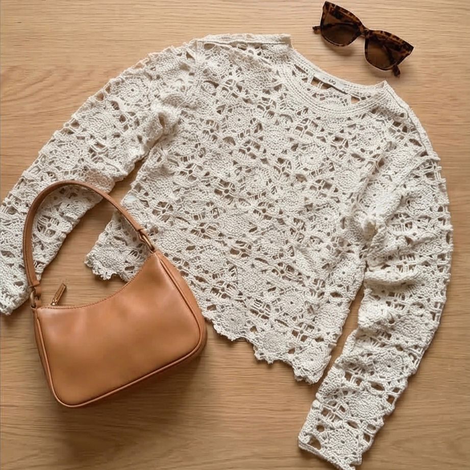 Bluza crosetata din macrame - Aura crem