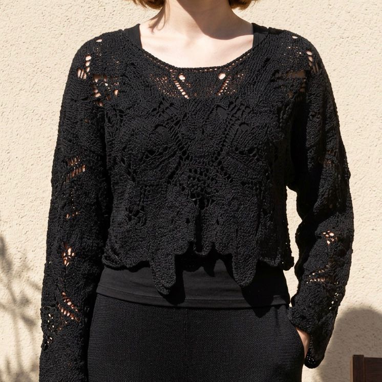 Bluza crosetata din macrame, neagra - Daria 02