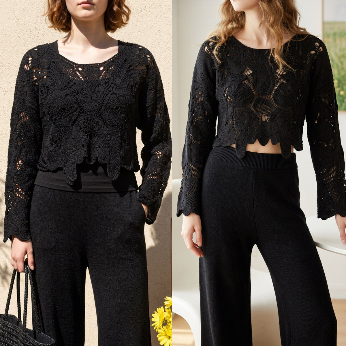 Bluza crosetata din macrame, neagra - Daria 02
