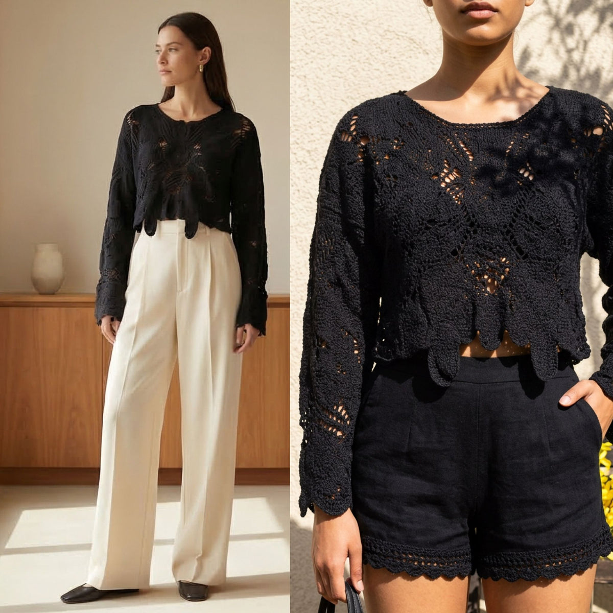 Bluza crosetata din macrame, neagra - Daria 02