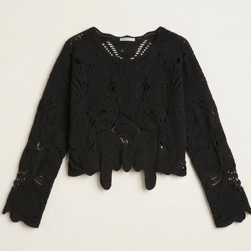 Bluza crosetata din macrame, neagra - Daria 02