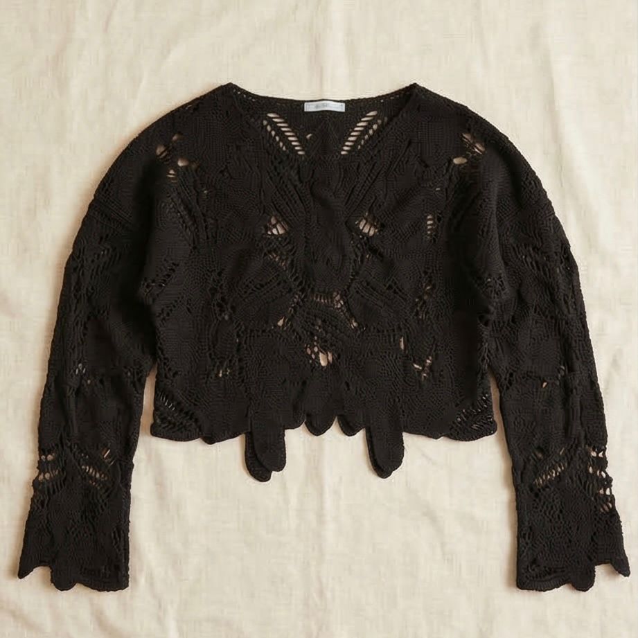 Bluza crosetata din macrame, neagra - Daria 02