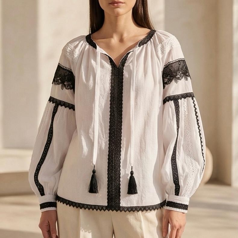 IE Nationala stilizata alba, cu croi modern din panza topita - Elena